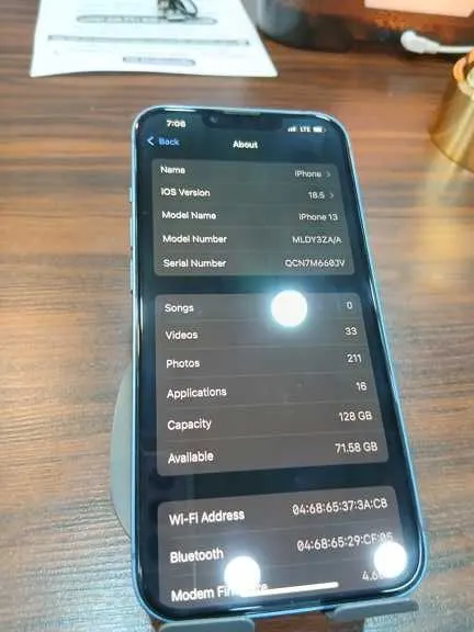 گوشی اپل IPHONE 13 za  نرمال حافظه 128 GB  | استوک به همراه اداپتور و کابل اصلی(پلمب) - تصویر ۶