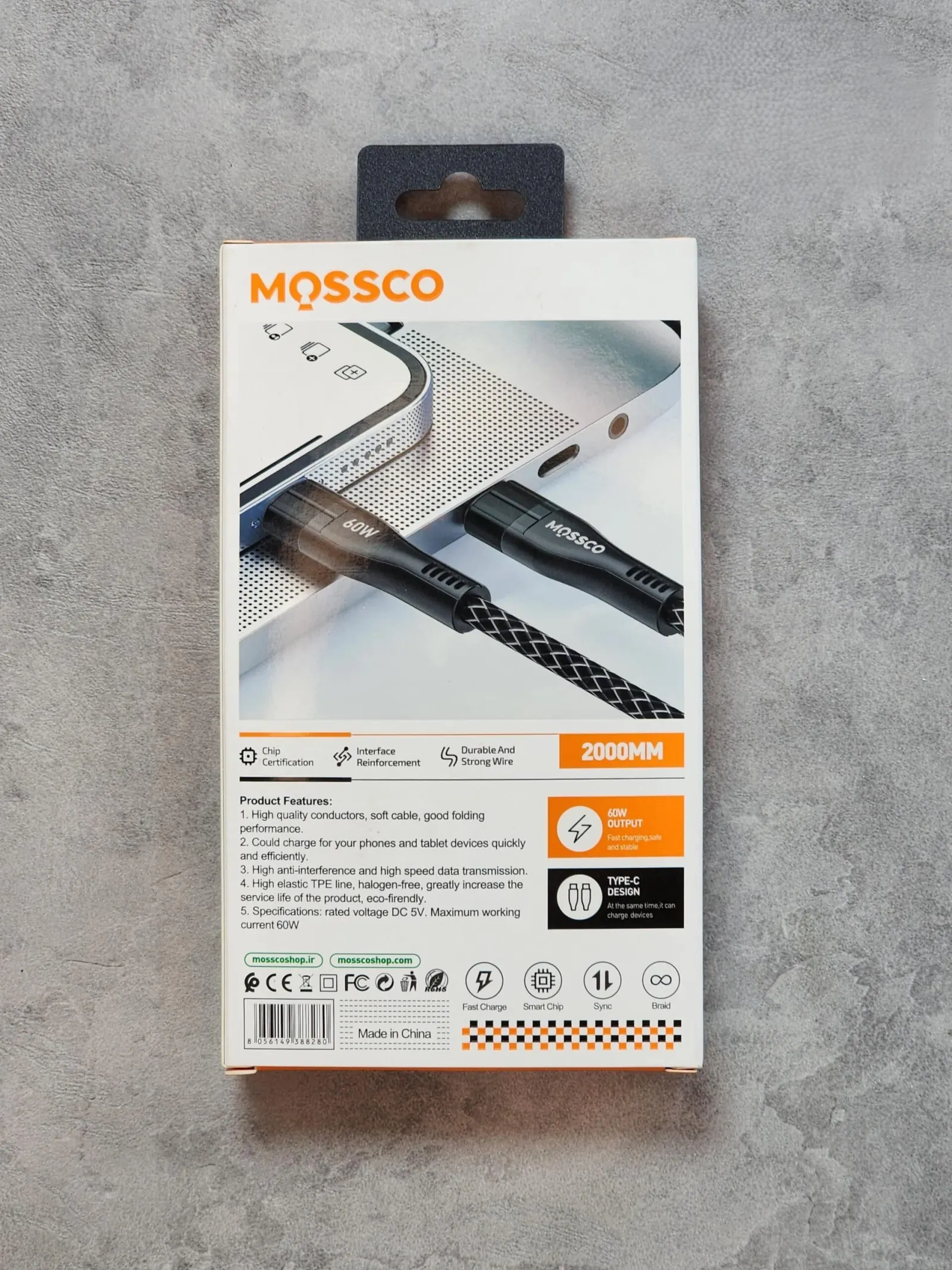کابل شارژ دو سر تایپ سی مسکو مدل IC-28CC ظرفیت ۶۰ وات طول ۲ متر - تصویر ۲
