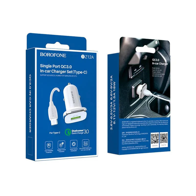 شارژر فندکی بروفون مدل BZ12A به همراه کابل تبدیل USB-C