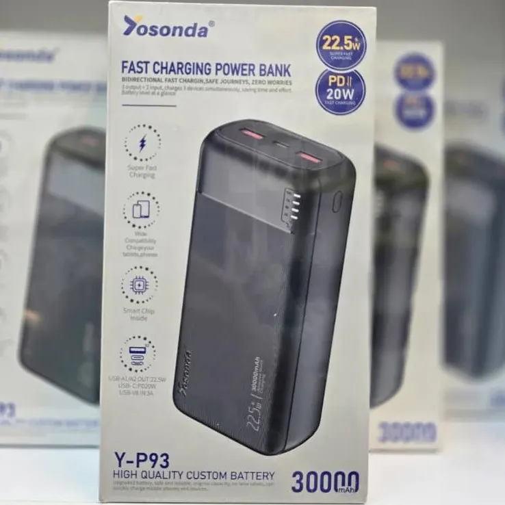 پاوربانک یوسوندا yosonda yp93 ظرفیت 30000میلی امپر 22.5وات